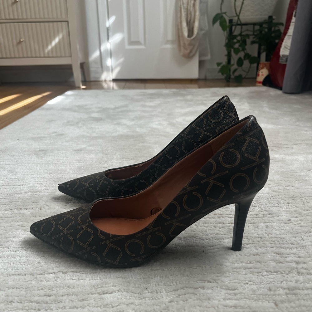 Calvin Klein Black Heels with Logo Pattern